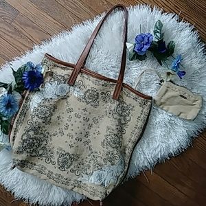 Free People Boho and Leather Tote W/Change Purse